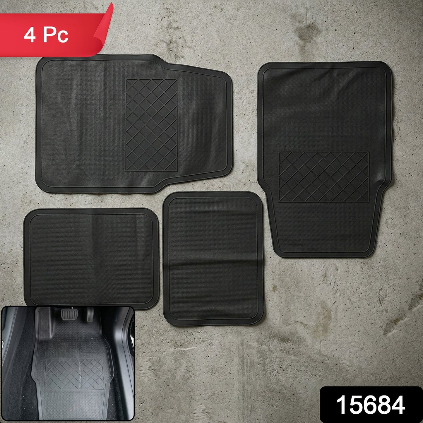 Heavy Duty Anti-Slip Rubber Car Foot Mat Set (4 Pc)