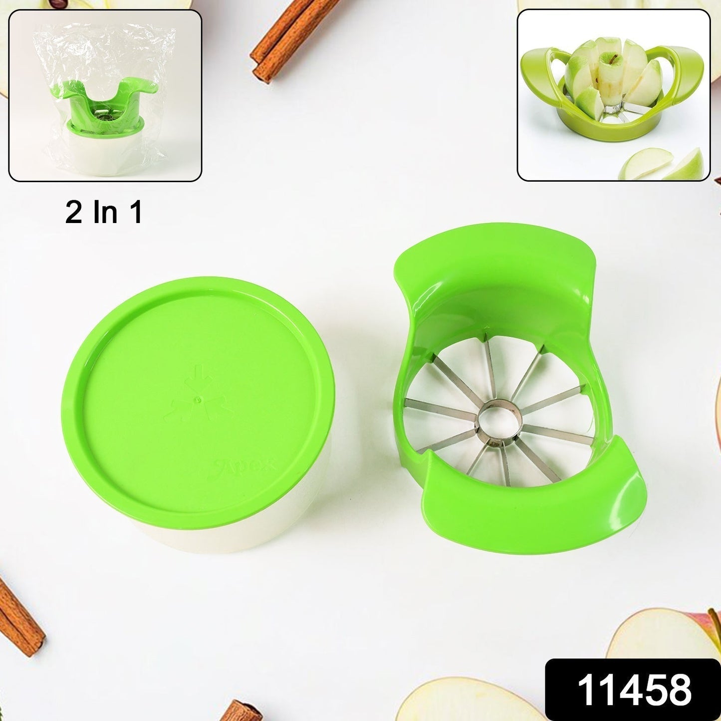 Apex Apple Cutter with Container – Unbreakable ABS Body & Stainless Steel Blades