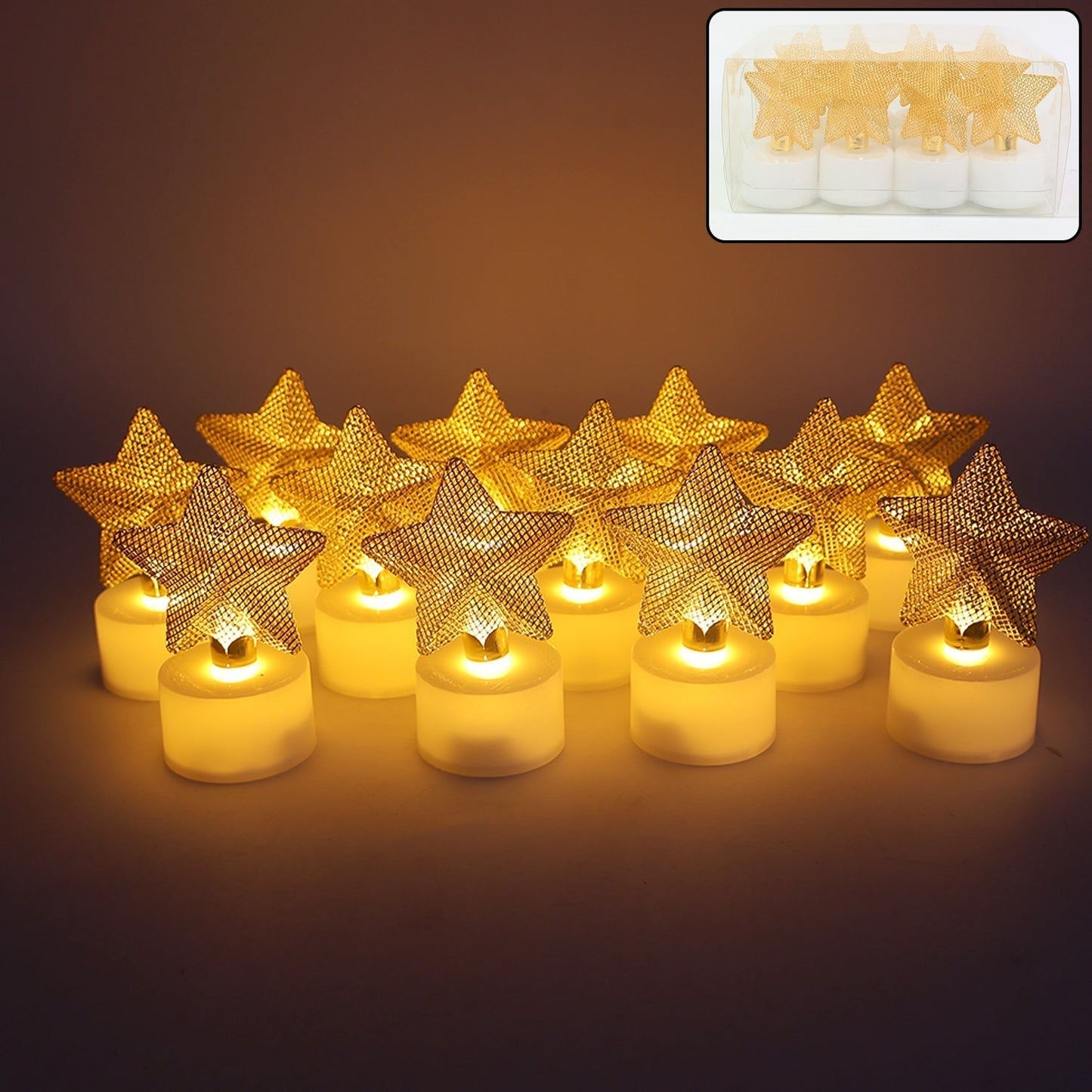 Set of 12 Decorative LED Star Candles