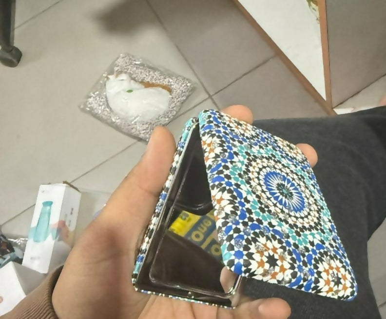 Compact Foldable Pocket Mirror with Elegant Pattern Design