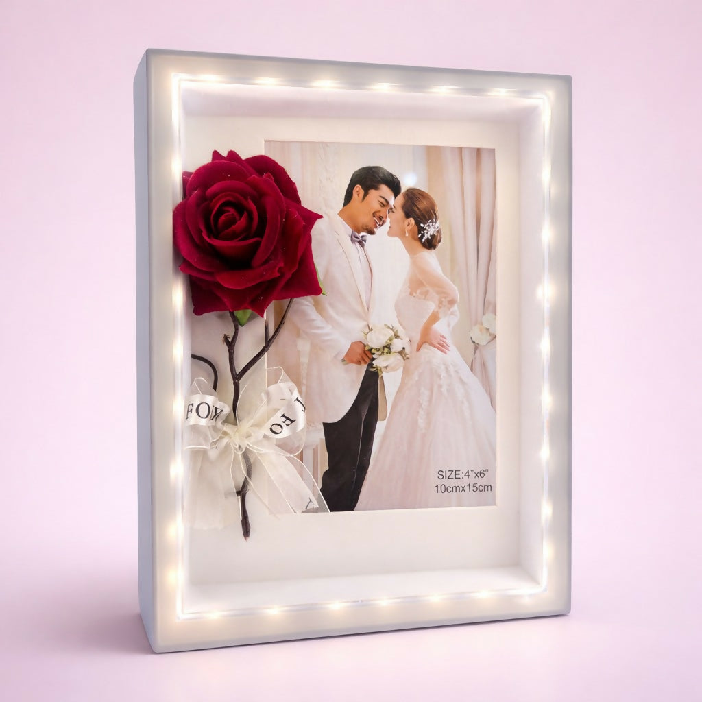 LED Photo Frame with Decorative Flower Design Tabletop Gift Frame ( Design may vary a little)
