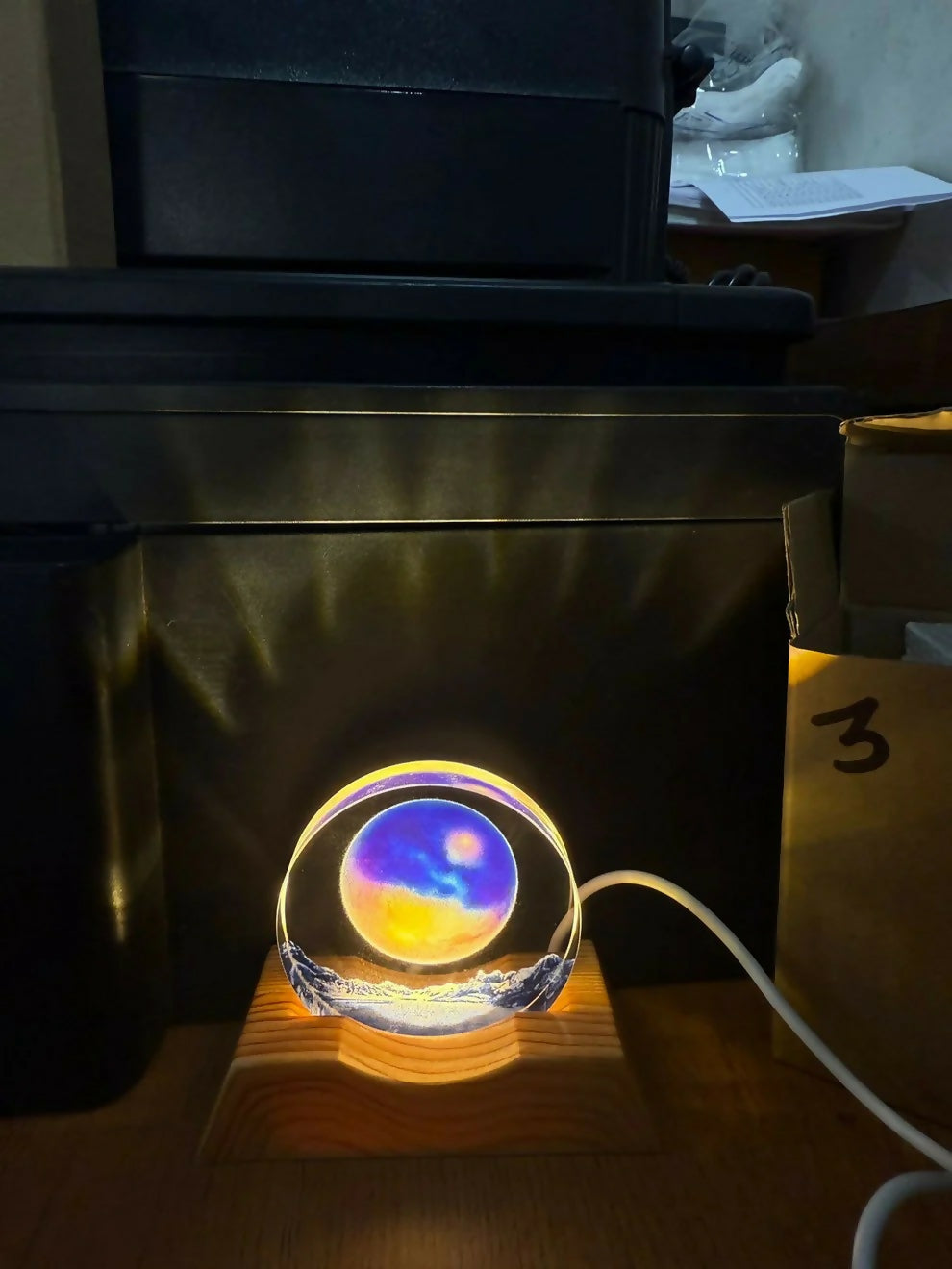 LED Acrylic Lamp with Wooden Base Night Light