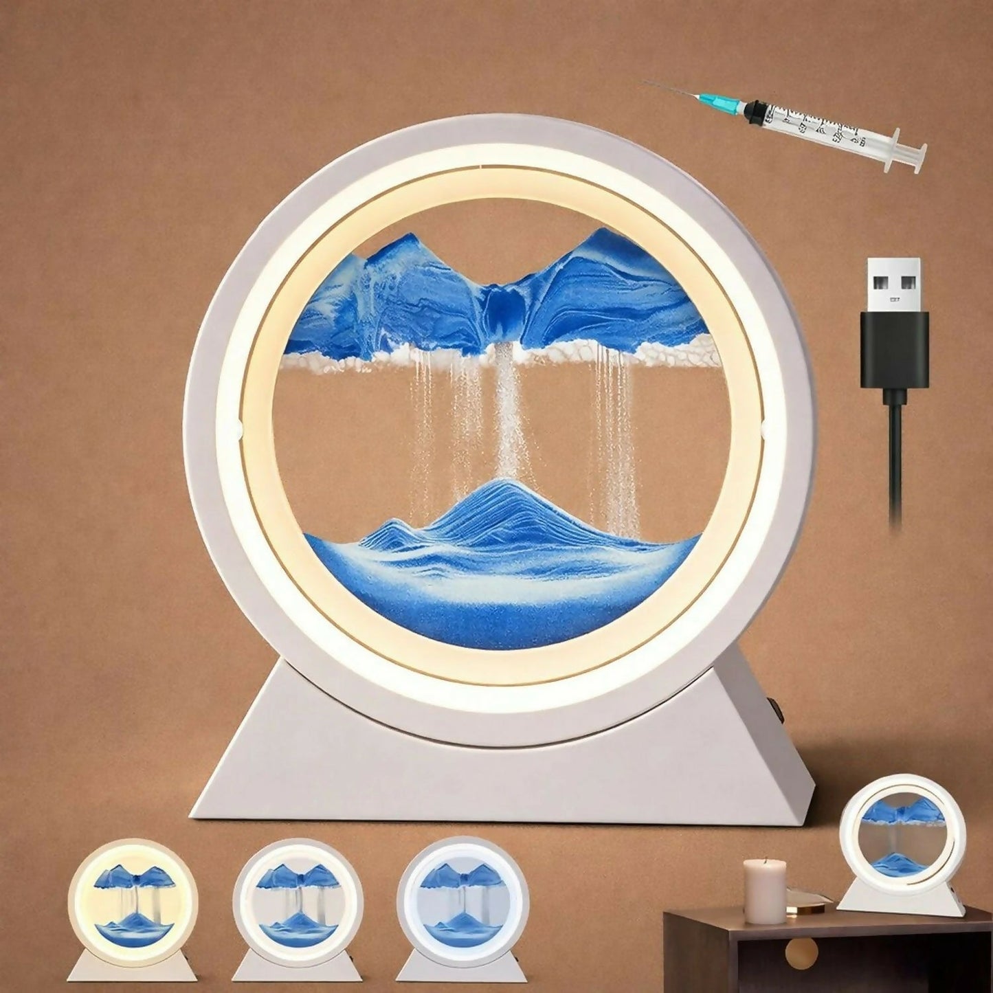 Round Sand Art LED Lamp Moving Sand Frame Night Light