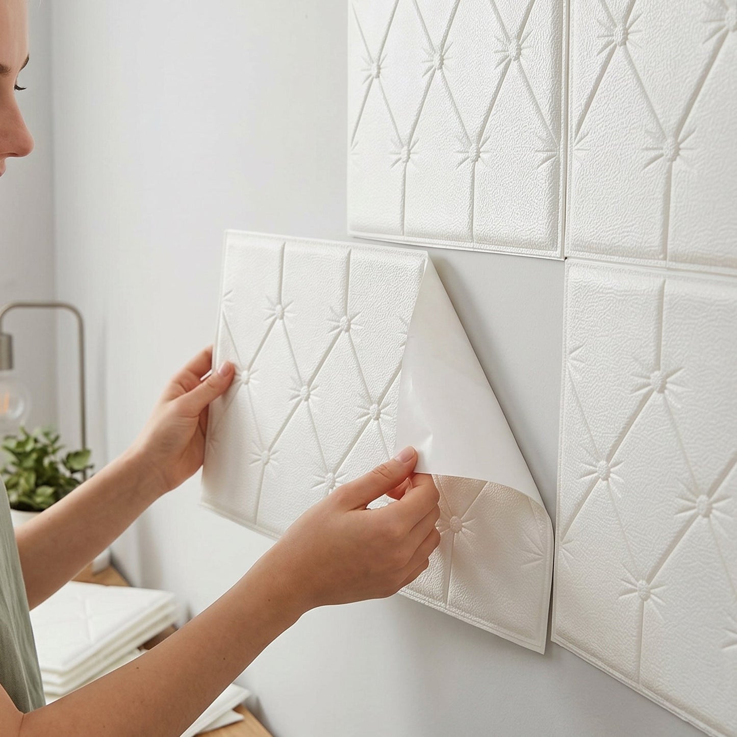 Self Adhesive 3D Foam Wall Panel Cushion Wallpaper (1 Pc, White, 69x35 Cm)