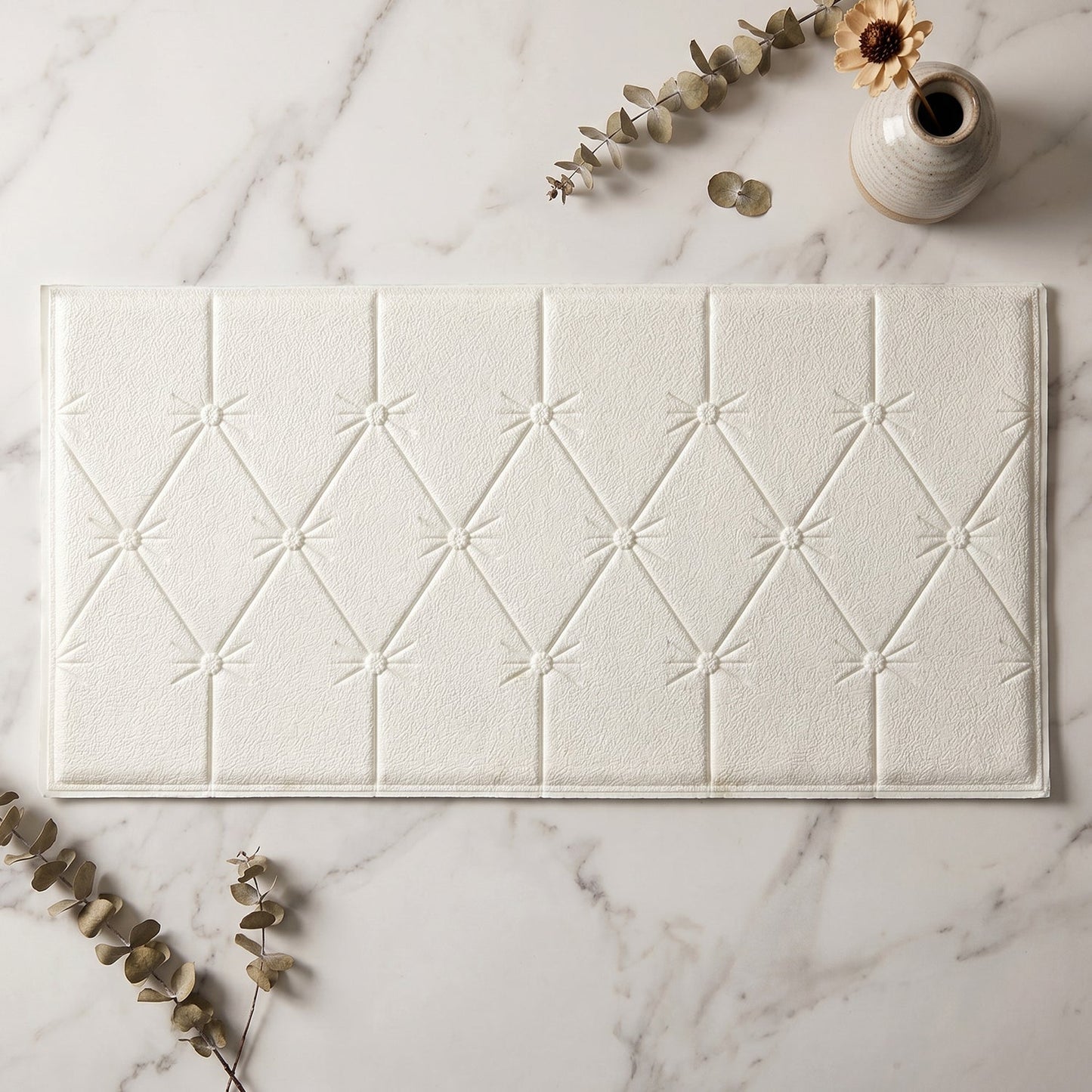 Self Adhesive 3D Foam Wall Panel Cushion Wallpaper (1 Pc, White, 69x35 Cm)