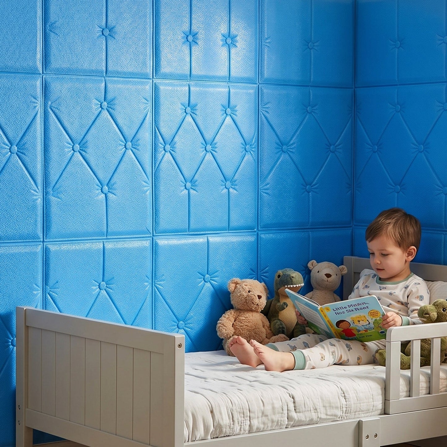Self Adhesive 3D Foam Wall Panel Cushion Wallpaper (1 Pc, Blue, 69x35 Cm)