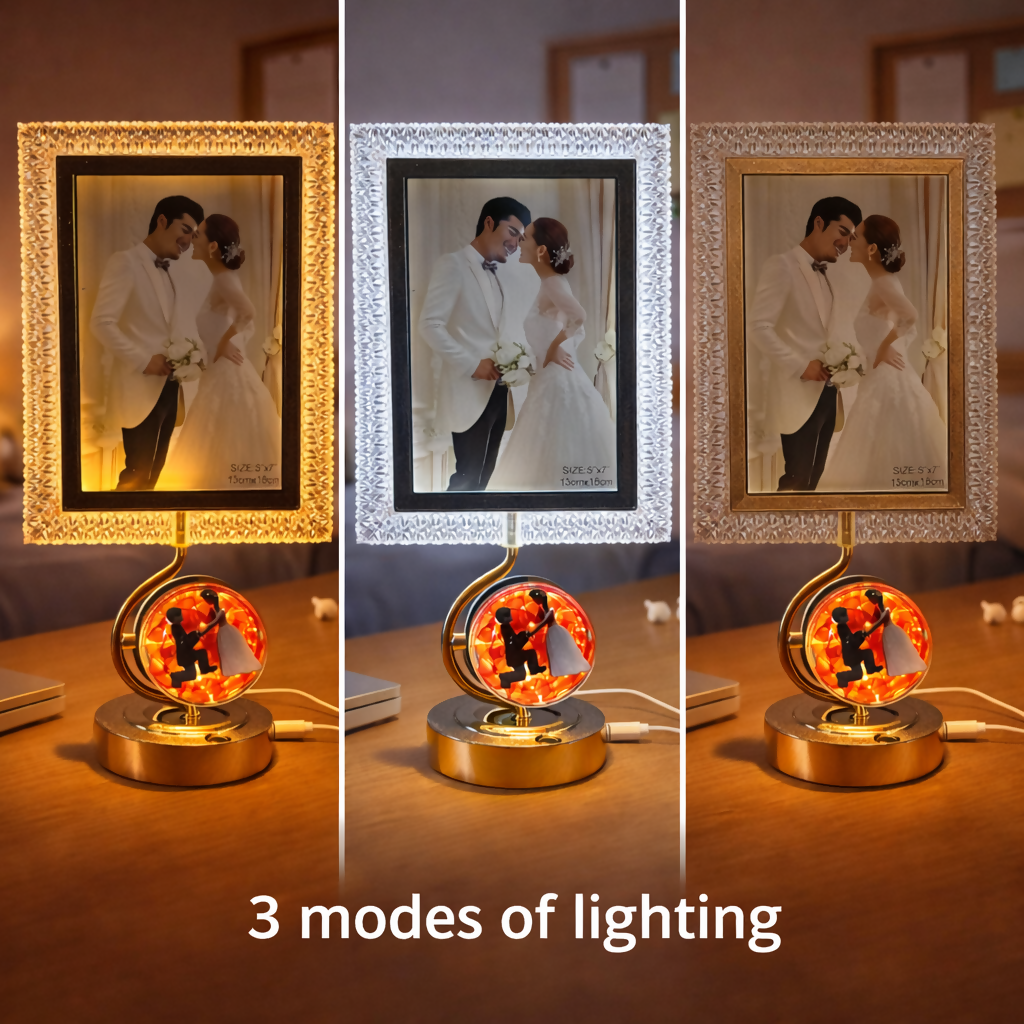 LED Photo Frame Lamp with 3 Lighting Modes & Romantic Couple Base