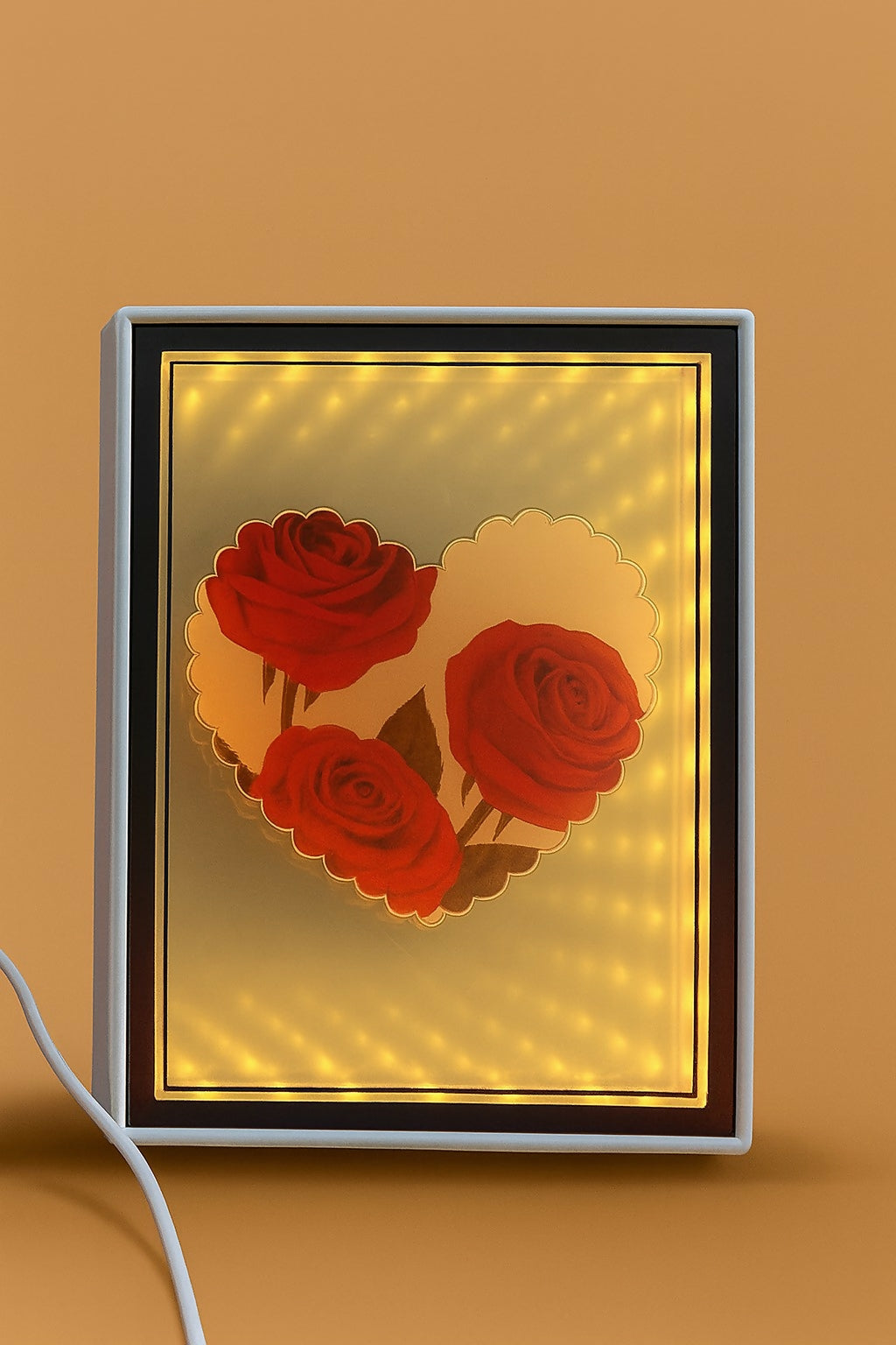 LED Rectangle Photo Frame with Rose Heart Design for Romantic Gift