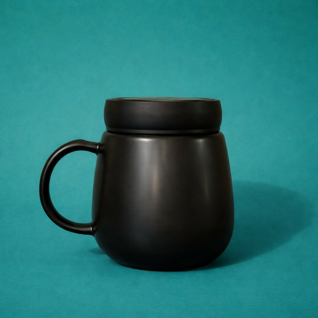 Mr Printed Ceramic Coffee Mug with Lid, Stylish Tea Cup