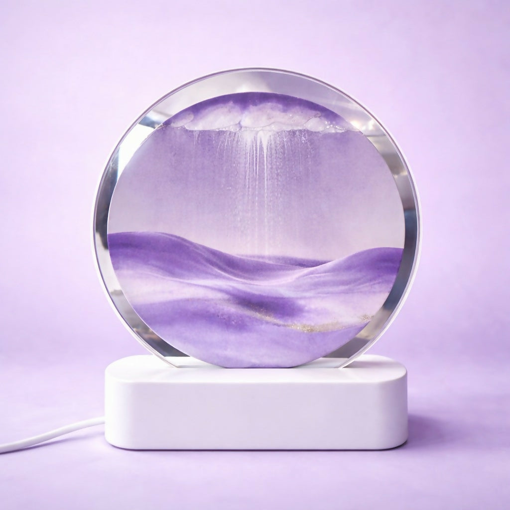Purple Round Moving Sand Art LED Lamp Decorative Desk Night Light