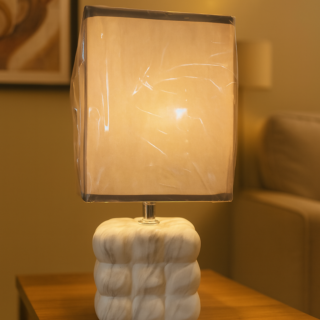 White Bubble Ceramic Table Lamp with Fabric Shade for Home Decor