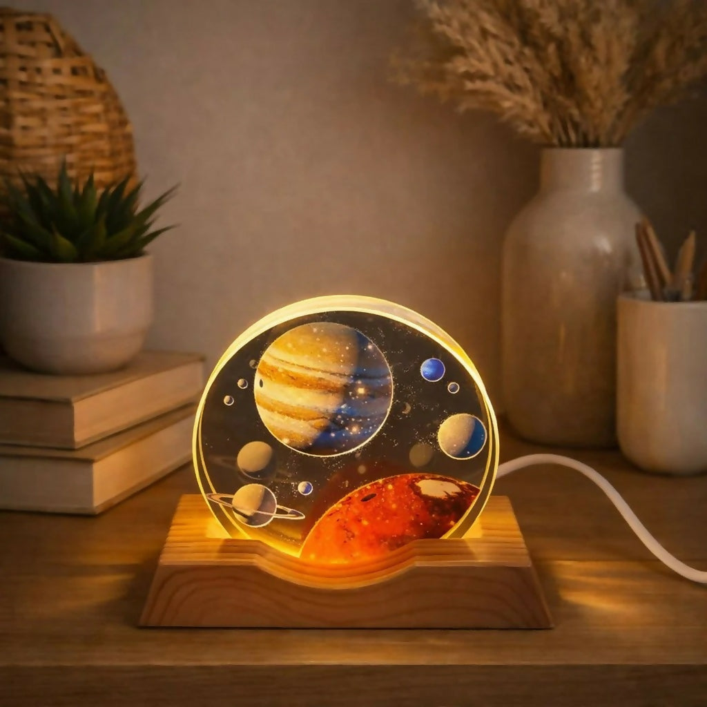 LED Acrylic Lamp with Wooden Base Night Light