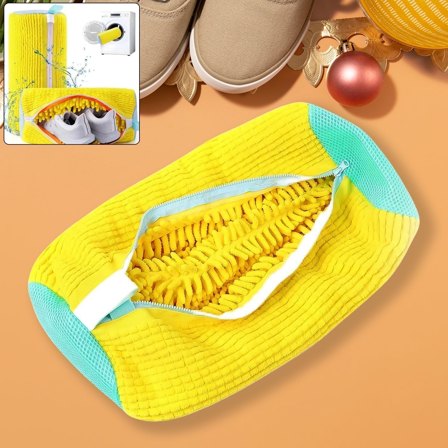Shoe Washing Machine Bag with Microfiber Chenille Lining & Zipper (1 Pc)