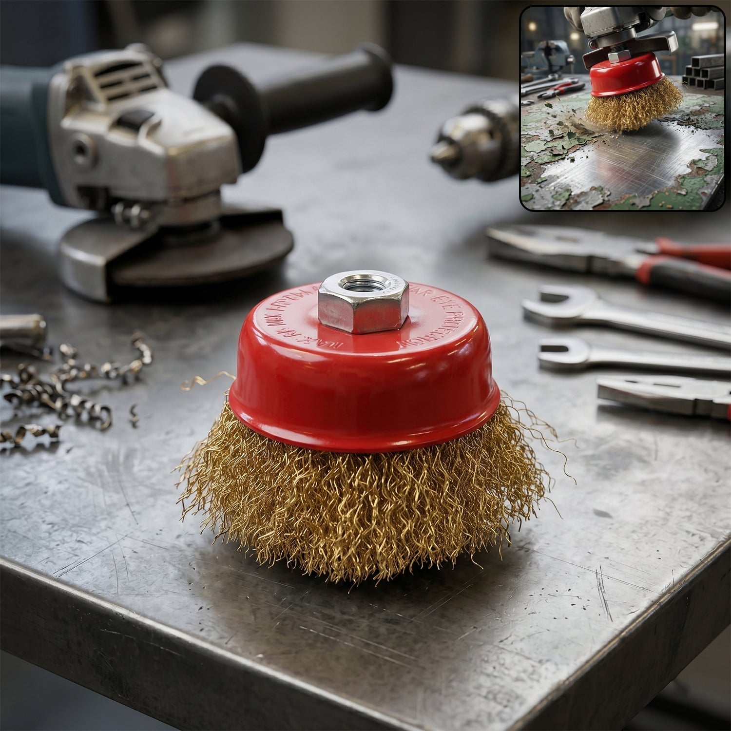 Heavy Duty Gold Wire Cup Brush for Metal Cleaning & Polishing