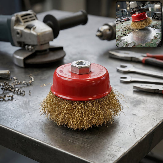 Heavy Duty Gold Wire Cup Brush for Metal Cleaning & Polishing