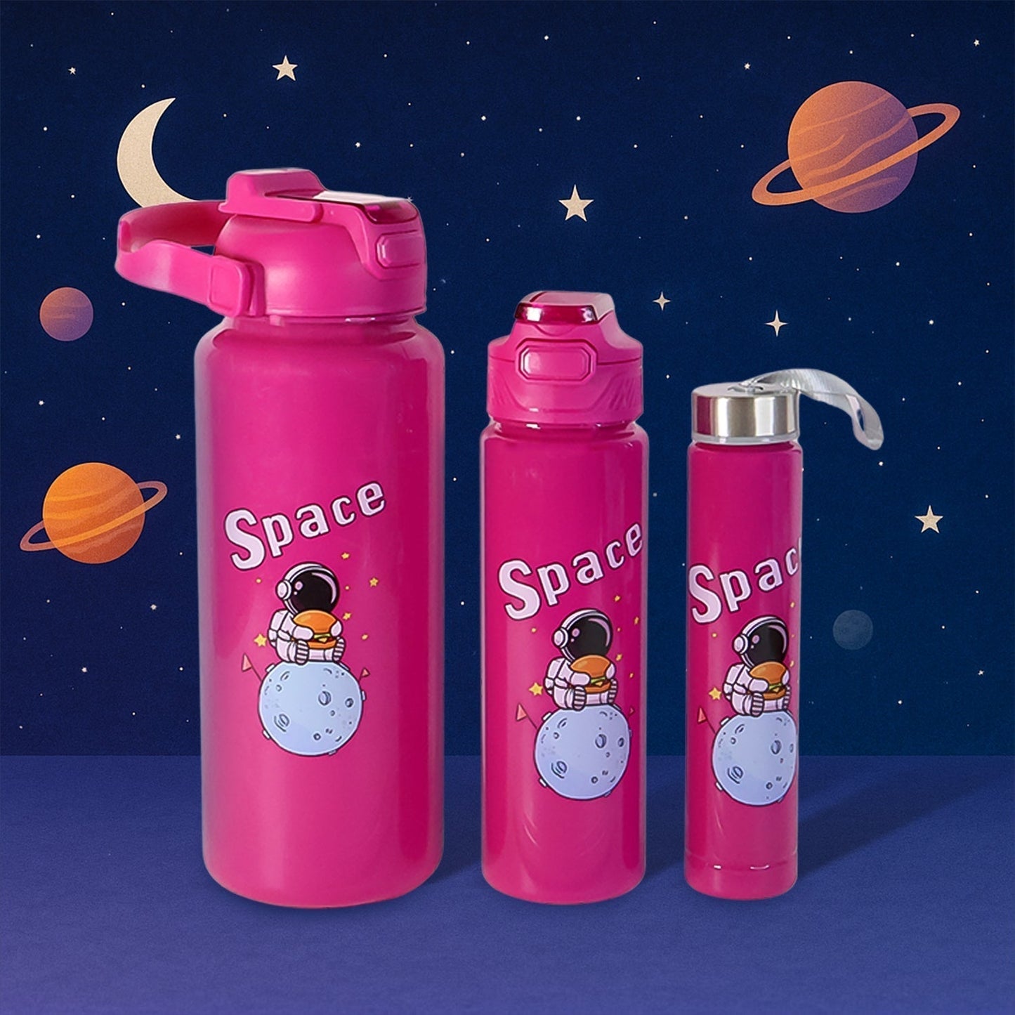 Space Theme Printed Water Bottles â€“ 2000ML, 900ML & 300ML Approx- (Set)