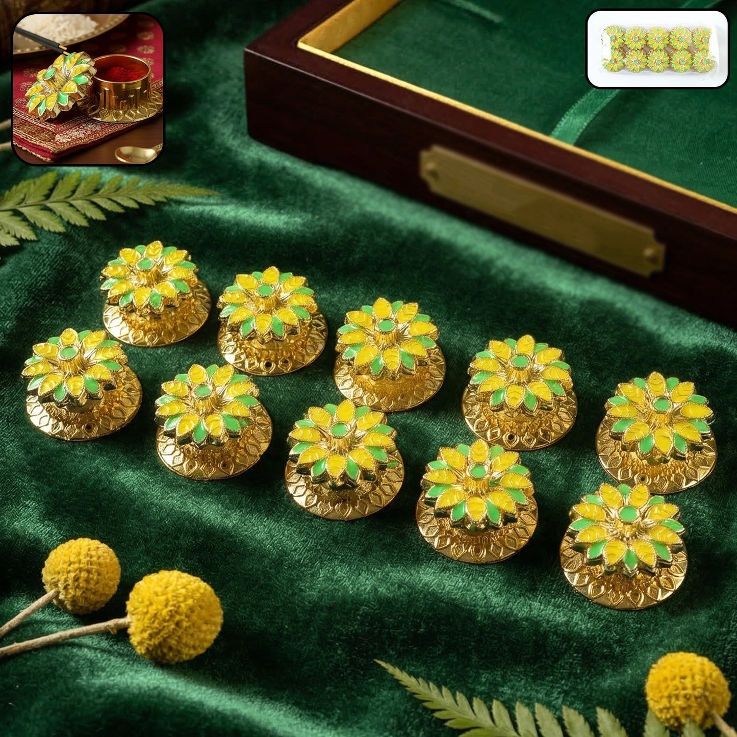 Decorative Kankavati Kumkum Storage Set (10 Pc Set, Mix Design)