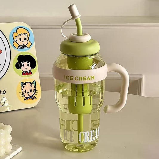 Approx 1300ML Large Capacity Cute Ice Cream Themed Water Bottle with Handle, Straw & Fruit Infuser â€“ Leakproof Sipper for Kids & Adults