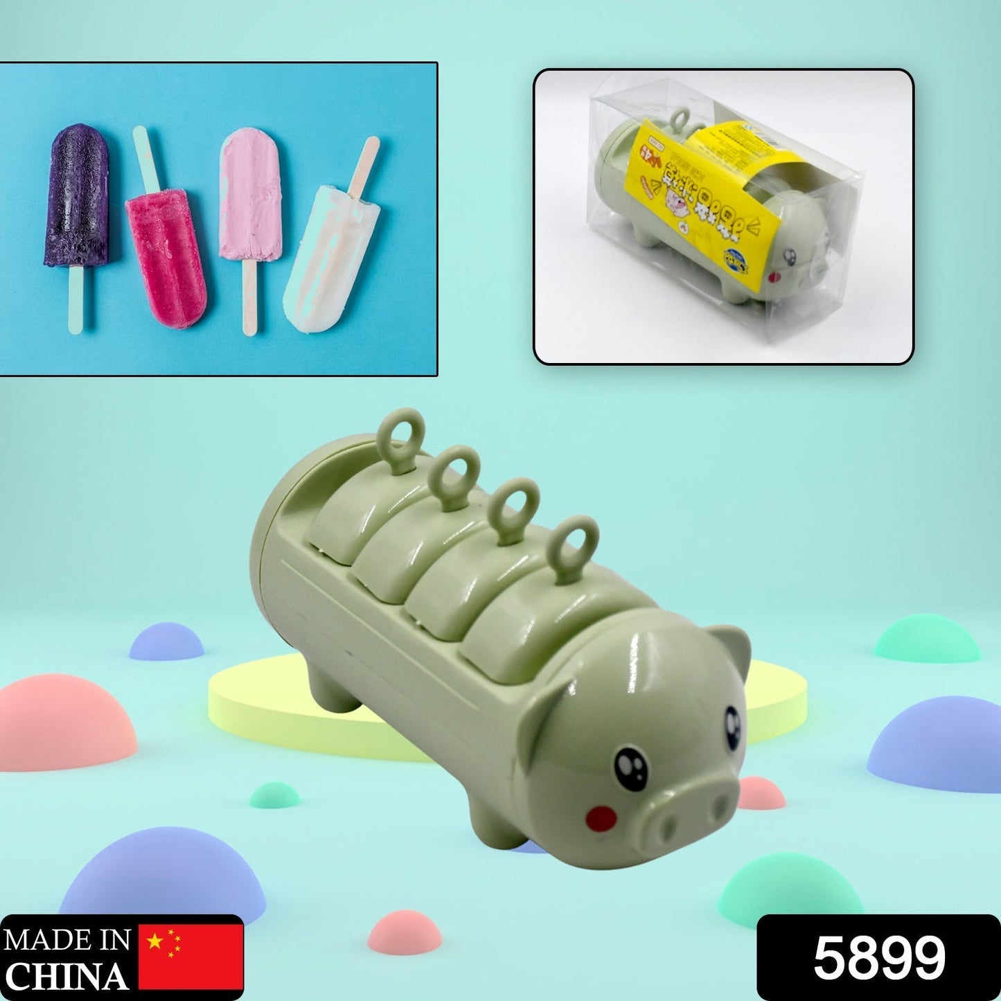 Pig Shape Mold Ice Candy, sicle Mold Ice, Plastic Ice Candy Maker Kulfi Maker Molds Set with 4 Cups