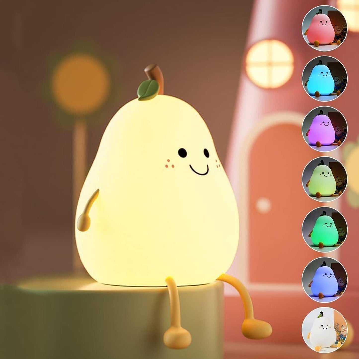 Cute Pear Shape Silicone Night Lamp With Multi Color Changing Mode (1 Pc)
