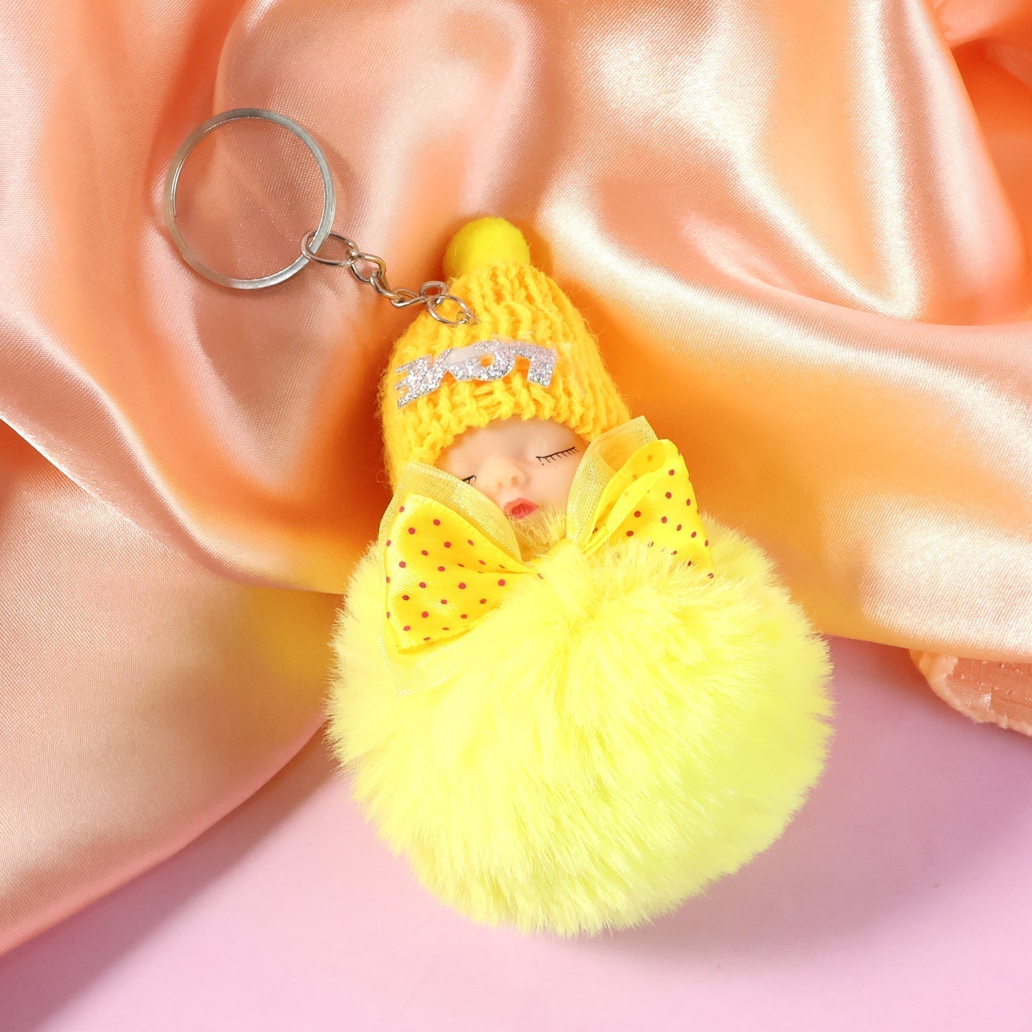 Cute Doll Plush Keychain with Soft Fur Ball (1 Pc)