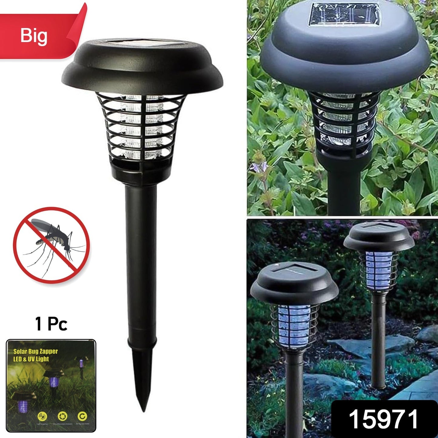 Big Garden Lighting UV LED Solar Powered Mosquito Trap and Bug Zapper (1 Pc)