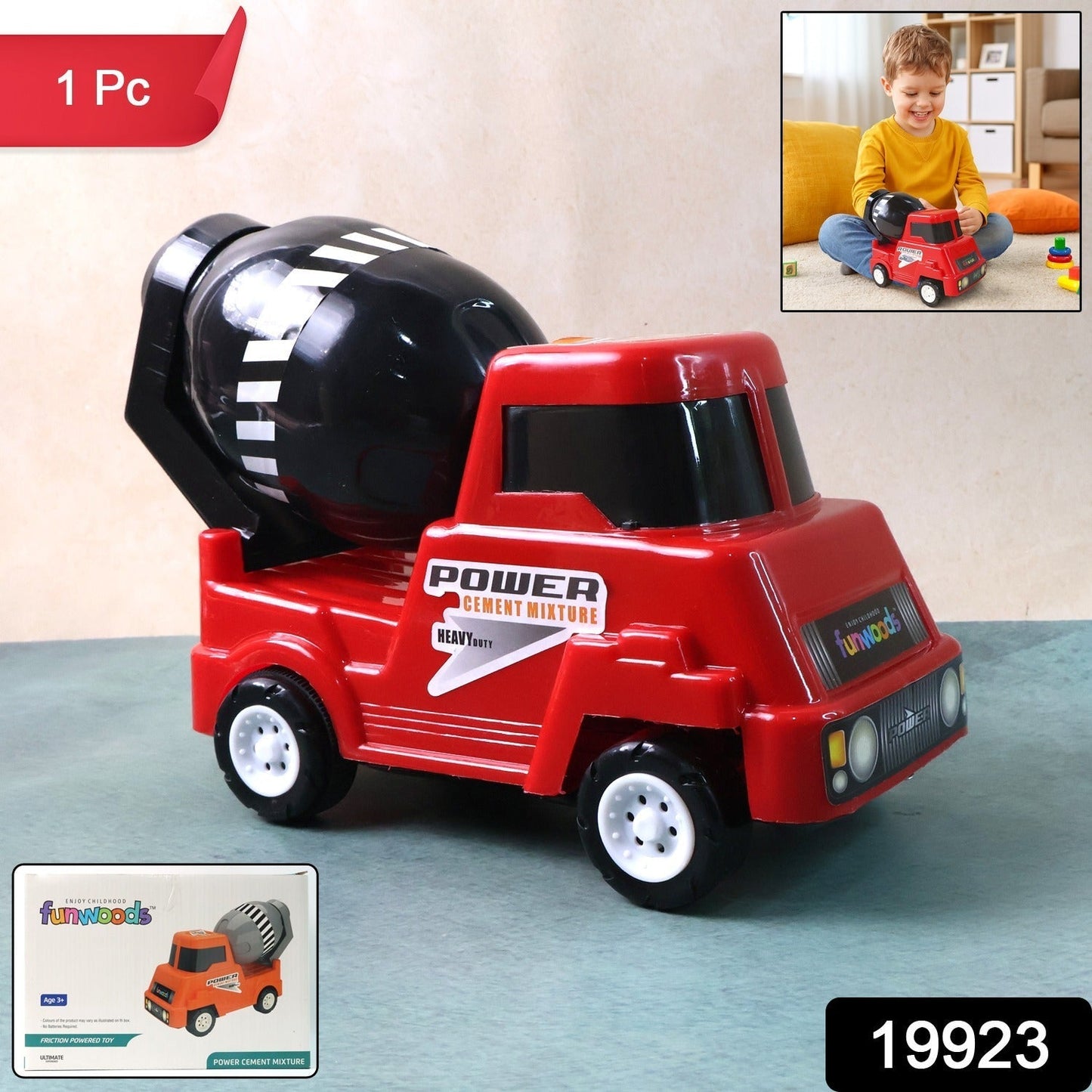Kids Power Cement Mixer Toy Truck Friction Powered Construction Vehicle Rotating Drum Play Toy for Children 1 Pc