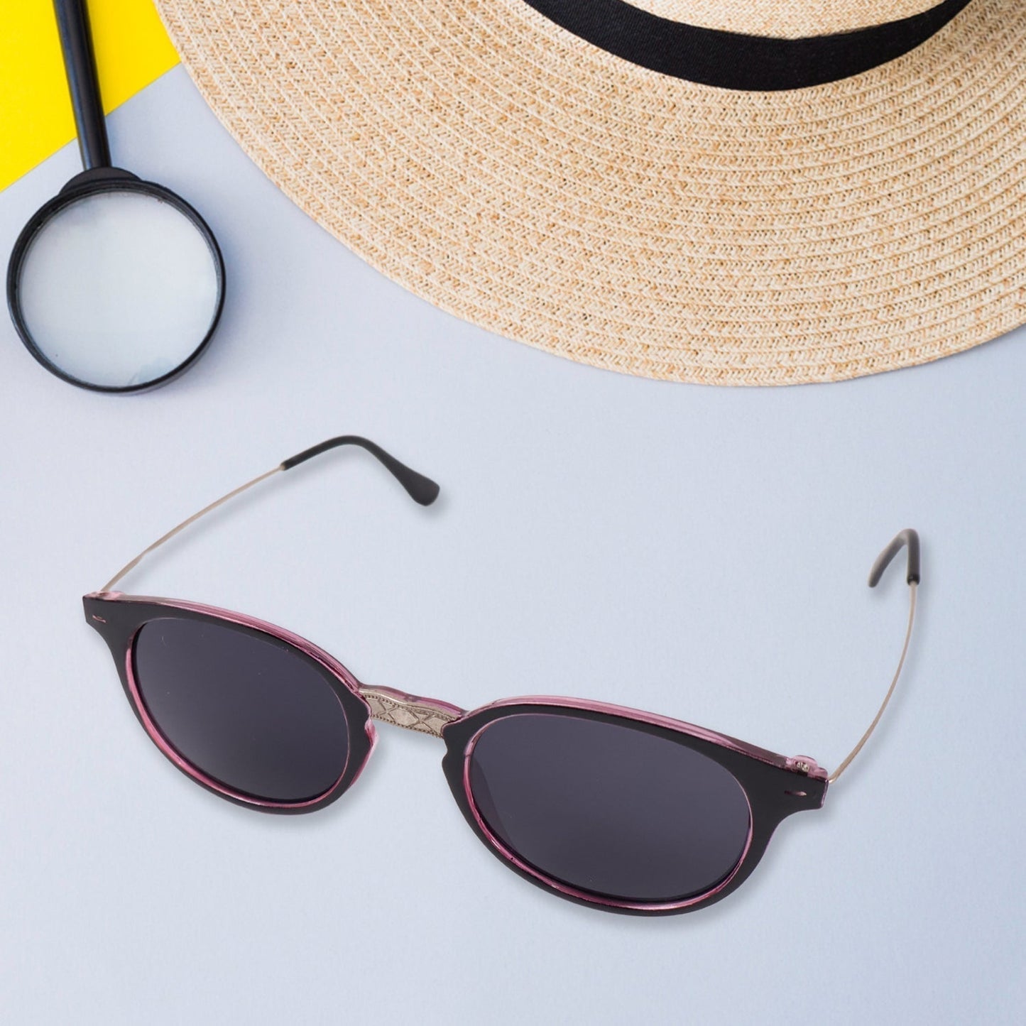 Pink UV Protected Round Sunglasses, classic Sunglasses for Men & Women, Lightweight