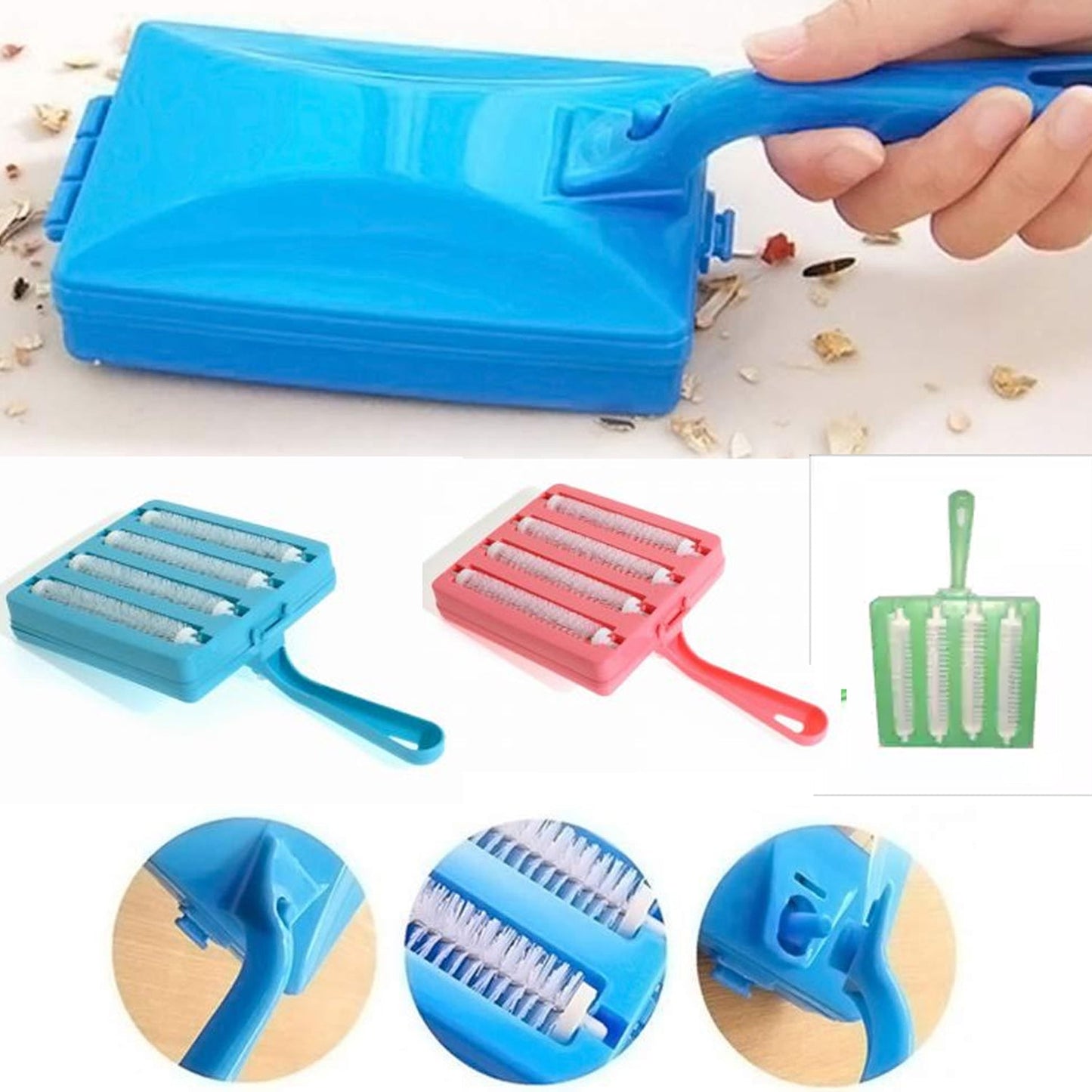 Plastic Handheld Carpet Roller Brush Cleaning with Dust Crumb Collector, Wet, and Dry Brush