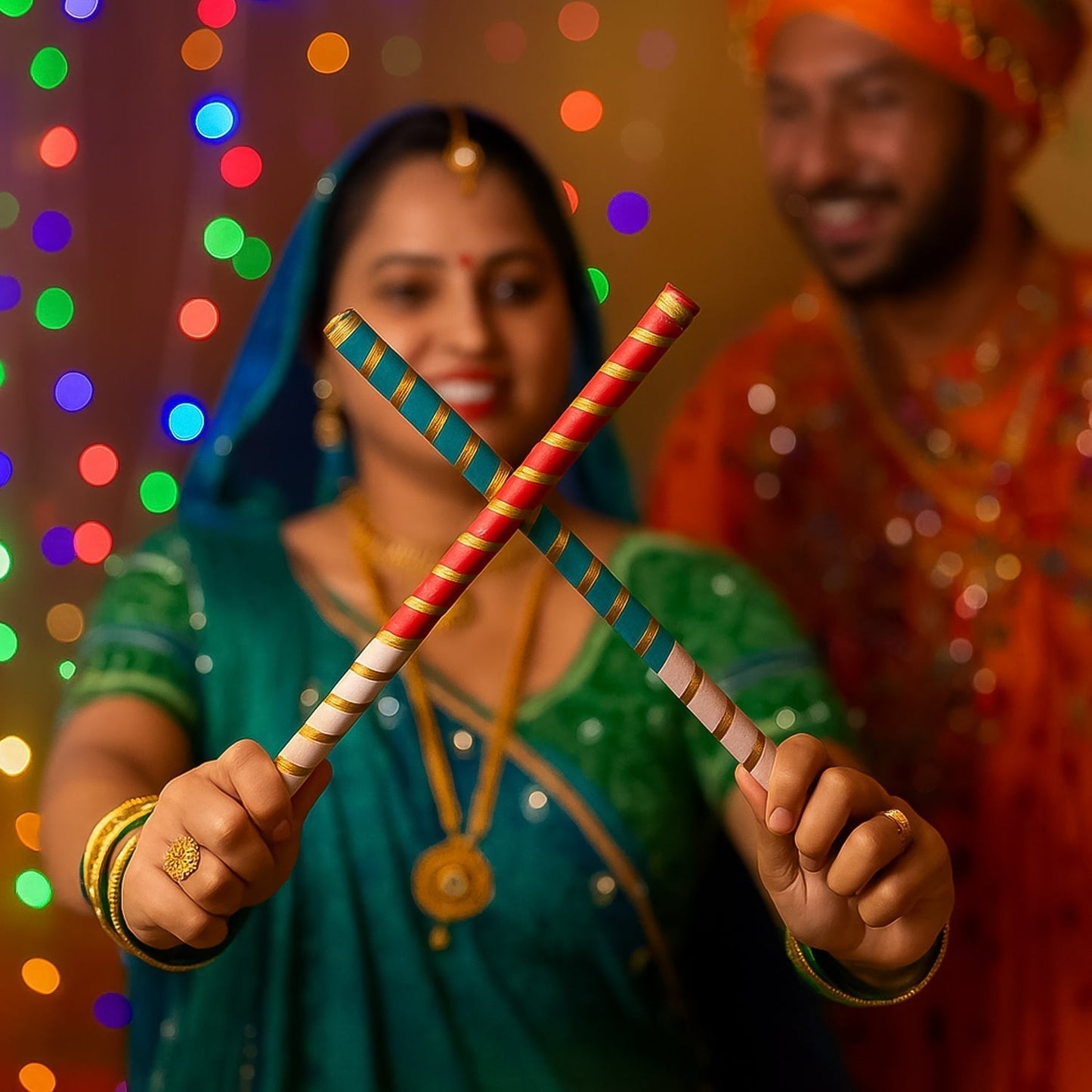Traditional Decorative Dandiya Sticks Pair for Navratri, Garba (2 Pc)