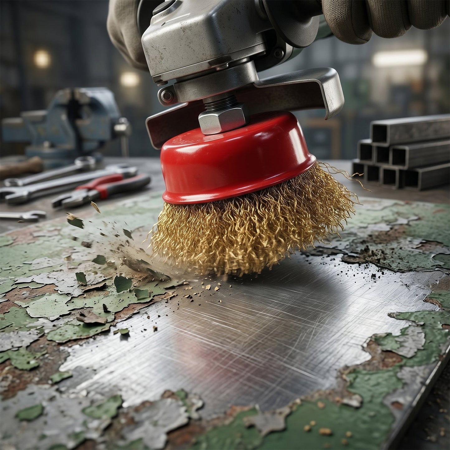 Heavy Duty Gold Wire Cup Brush for Metal Cleaning & Polishing