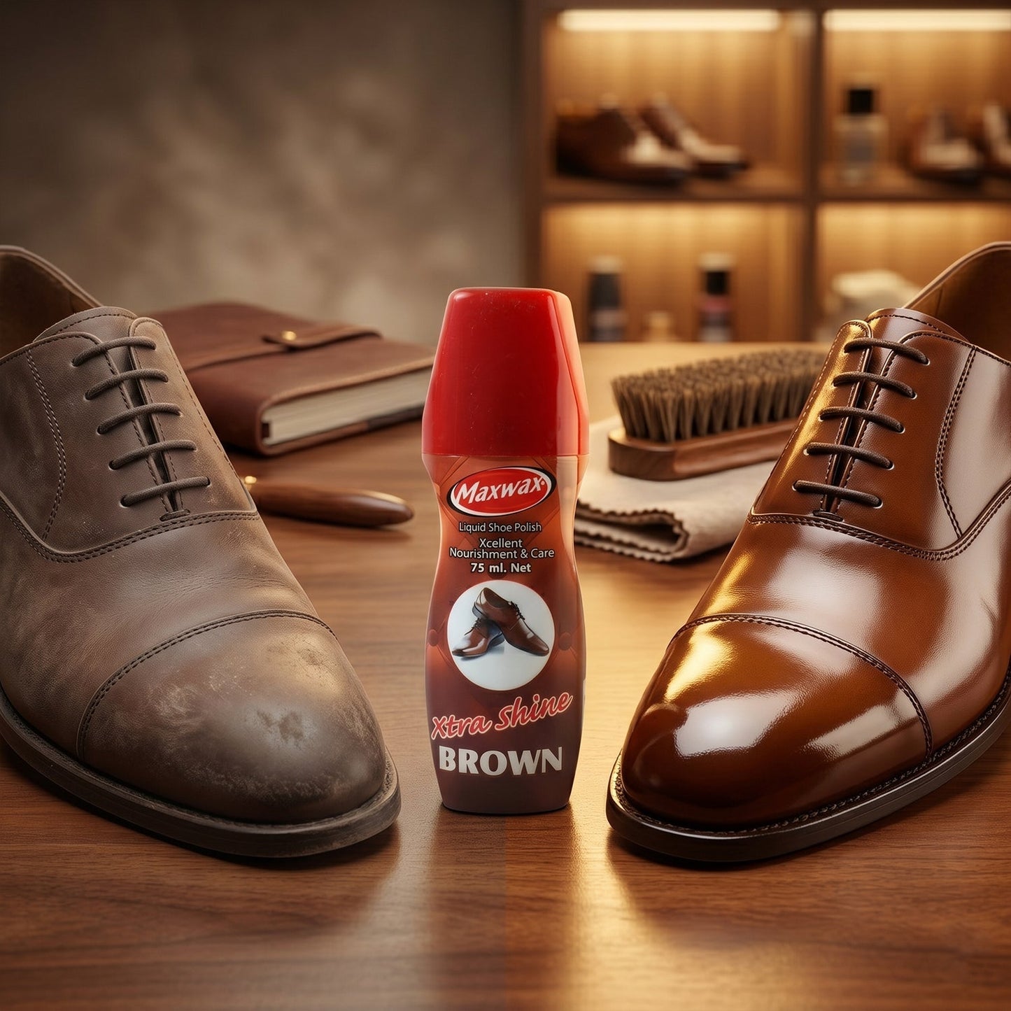 Maxwax Brown Liquid Shoe Polish (1 Pc, 75 ML)