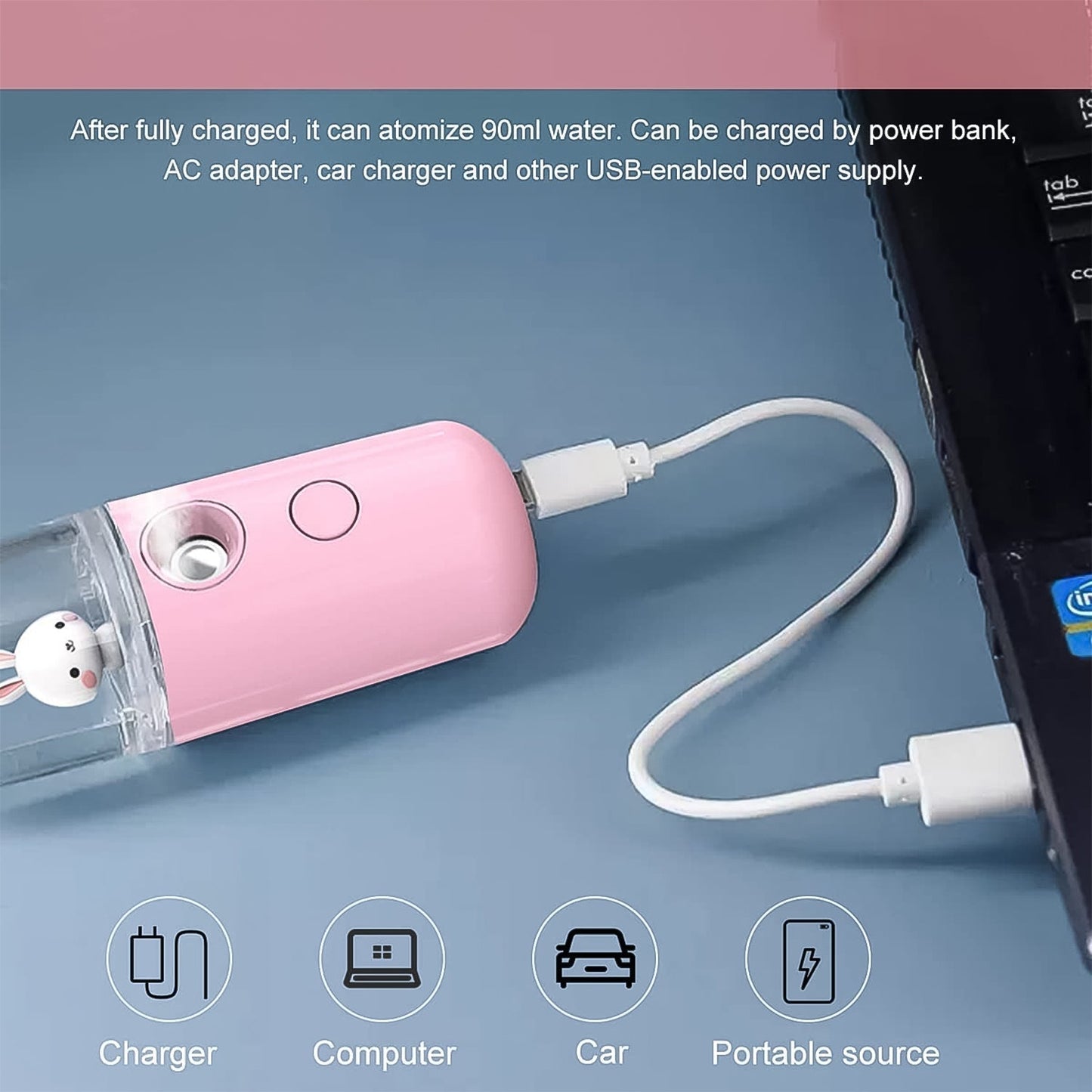 Portable Mini Facial Steamer – USB Rechargeable Nano Mist Sprayer with Cute Cartoon Design