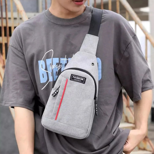 Waterproof Anti-Theft Crossbody Fanny Pack with USB Charging & Earphone Hook (Grey/Blue)