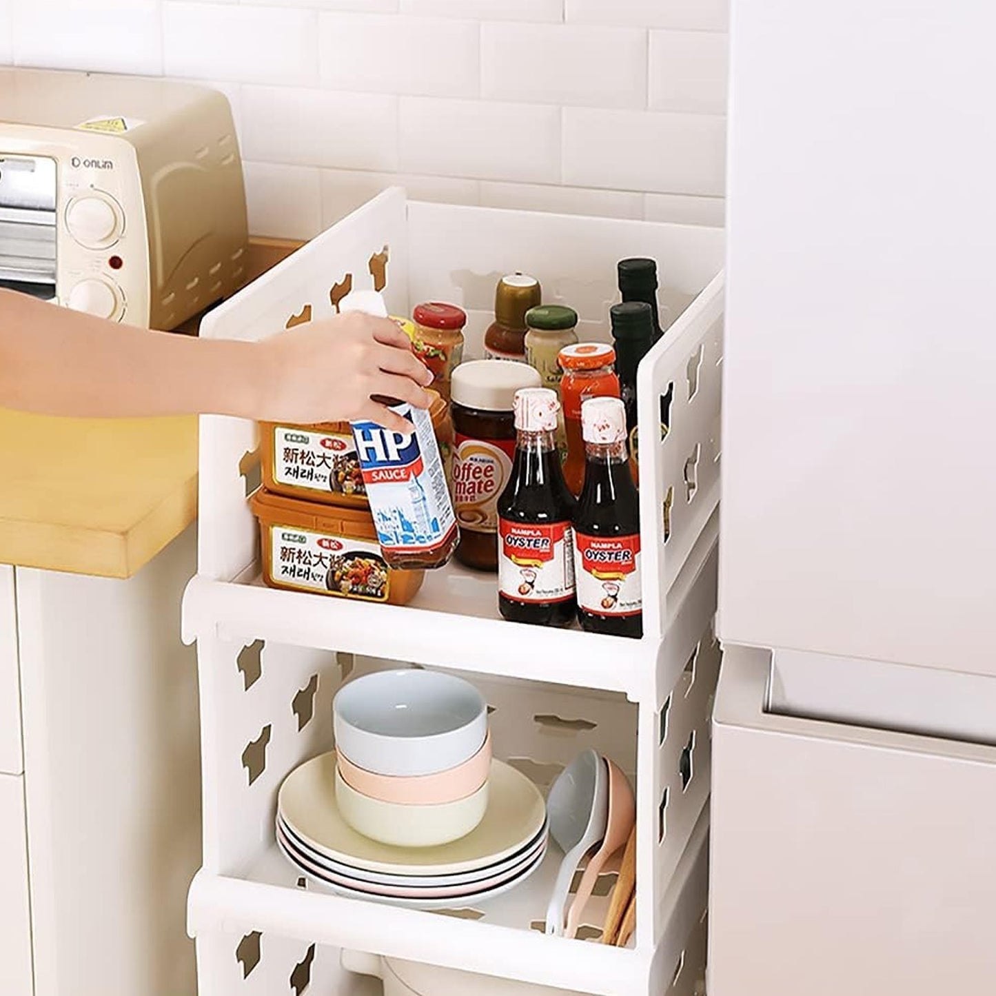 4-Layer Stackable Foldable Storage Organizer Cart for Kitchen, Closet, Bedroom & Bathroom