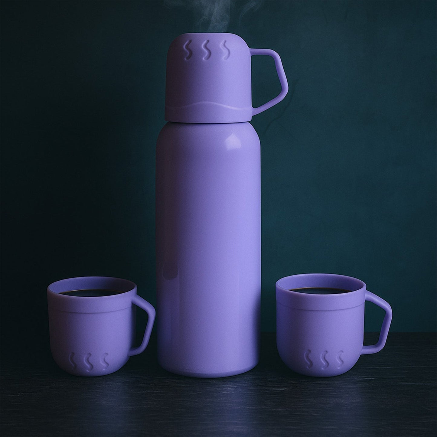 Purple Vacuum Flask Set â€“ Stainless Steel Thermos with 3 Cups, Approx 500ml