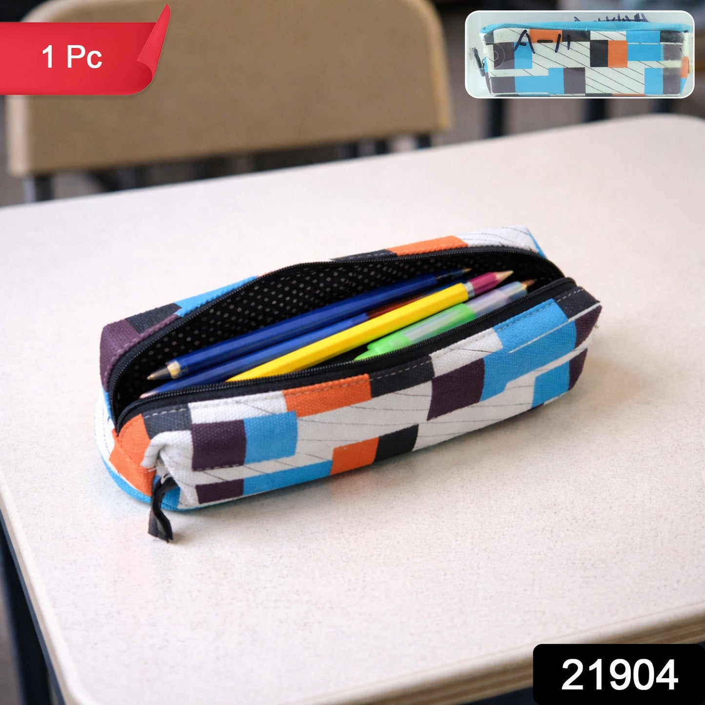Multipurpose Printed Zipper Pencil Pouch Organizer for Students (1 Pc)