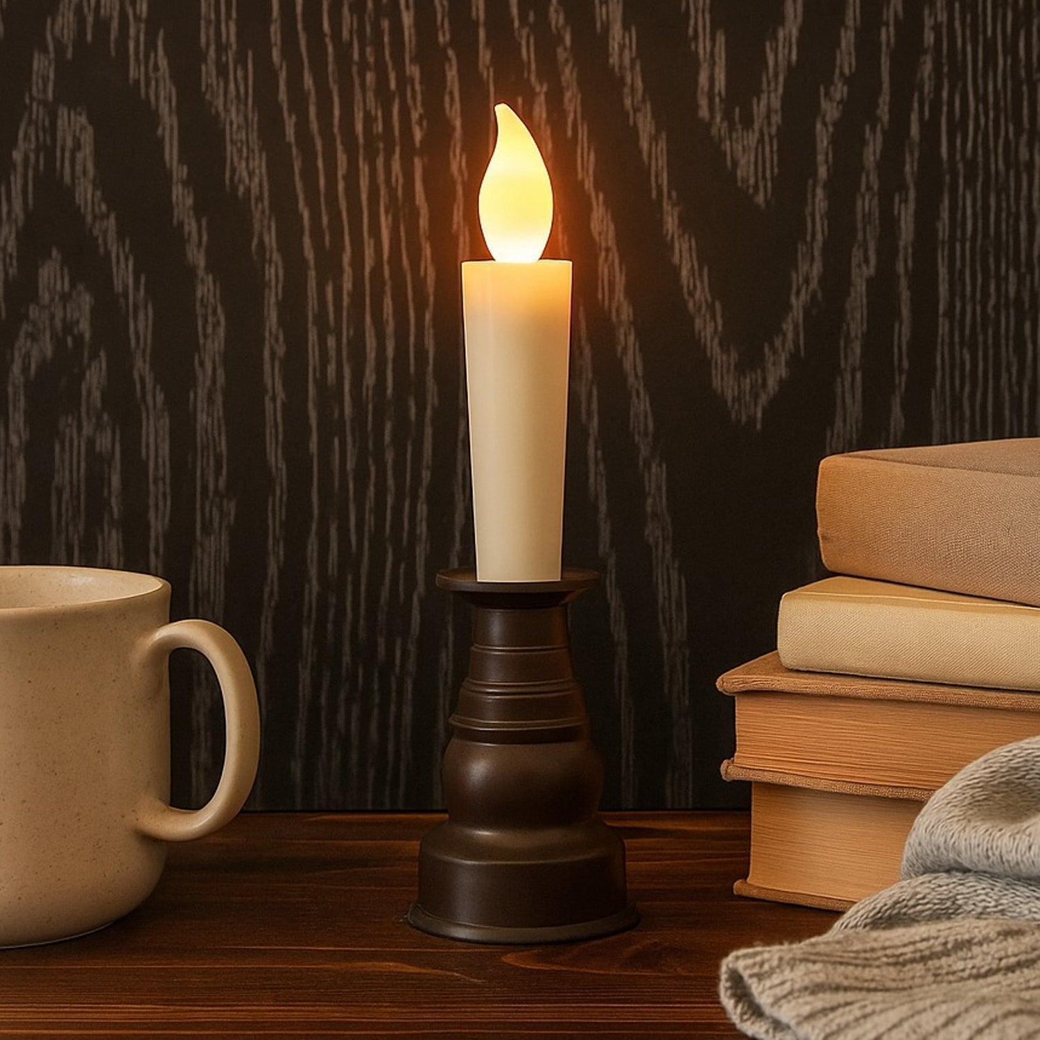 Premium LED Flameless Candle with Holder (1 Pc)