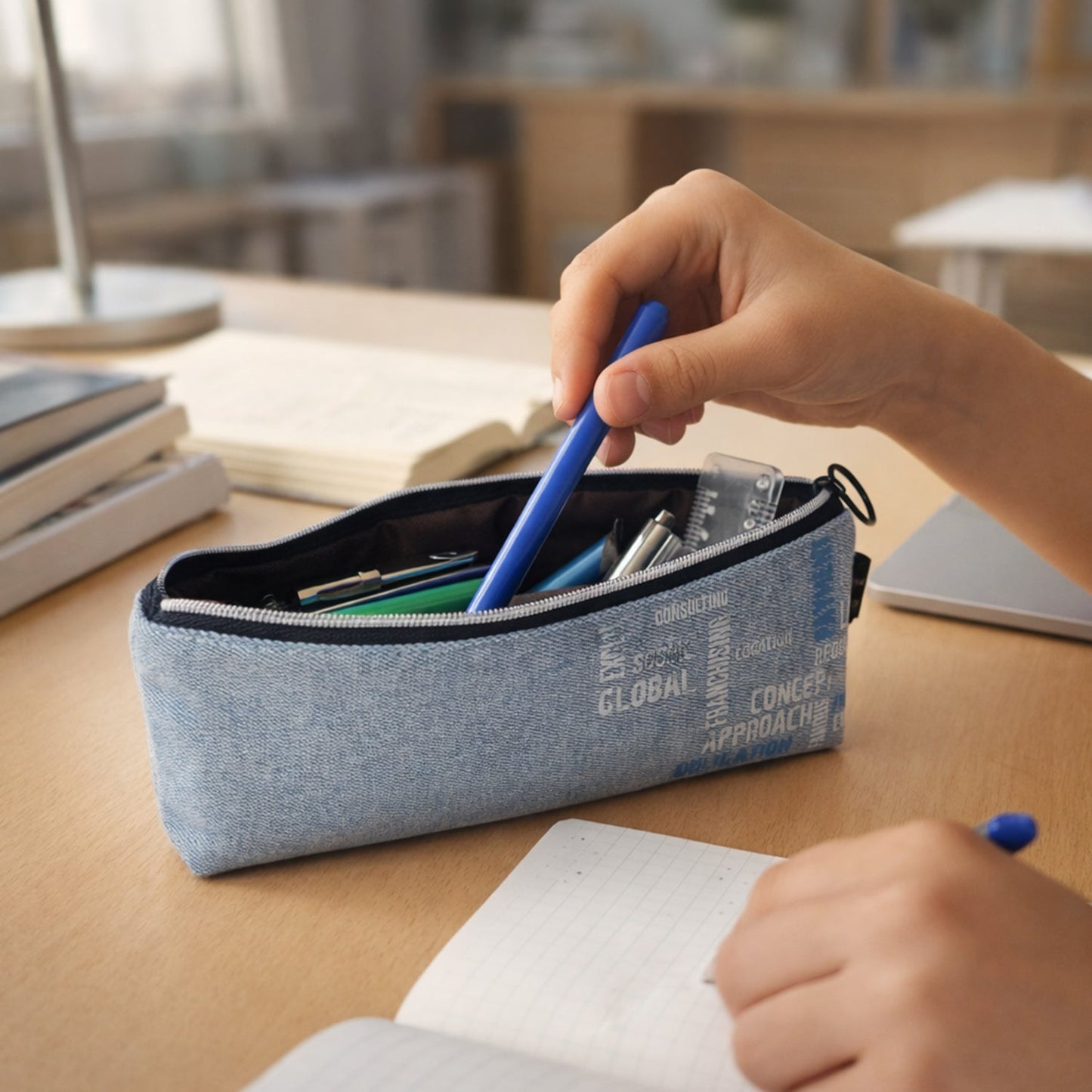 Stylish Fabric Zipper Pencil Pouch (1 Pc)