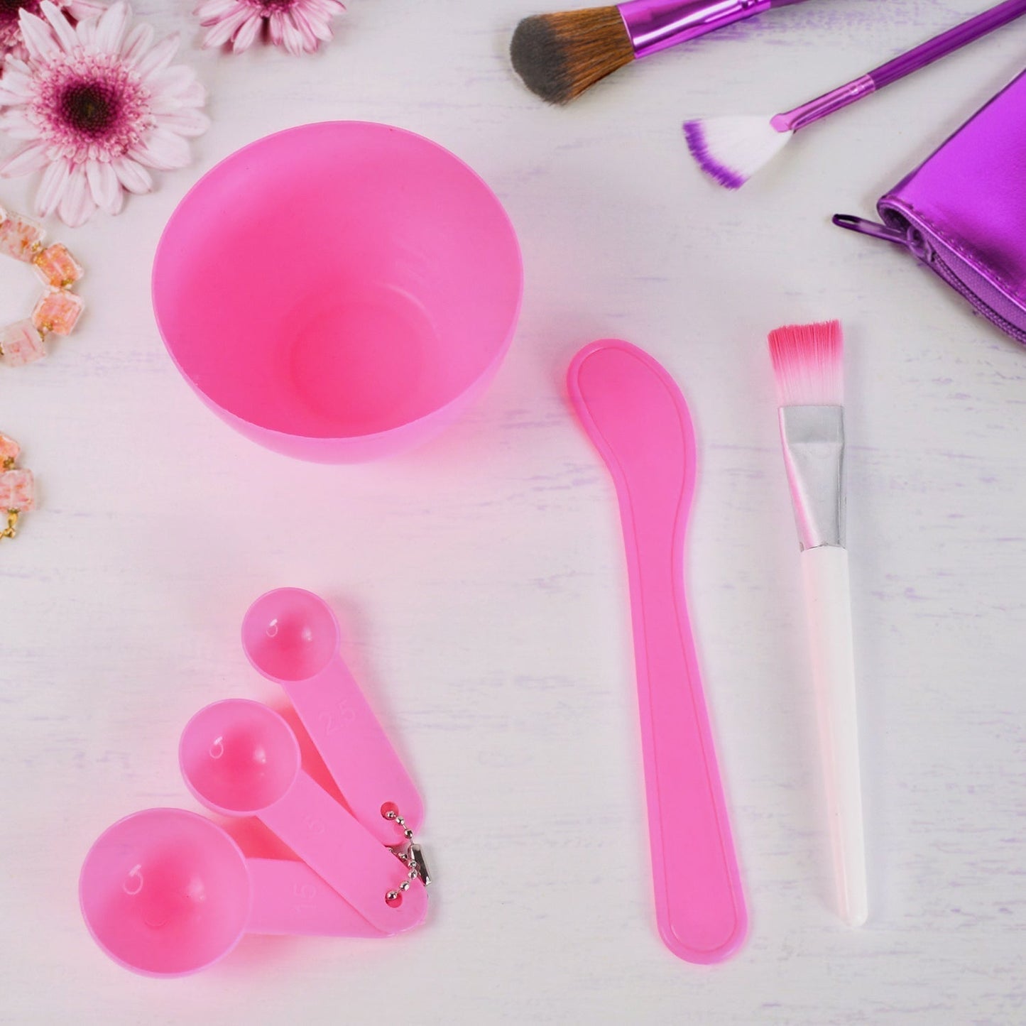 4 In 1 Facial DIY Skin Care Mask Mixing Bowl Stick Brush Gauge Spoon (6 Pcs Set)