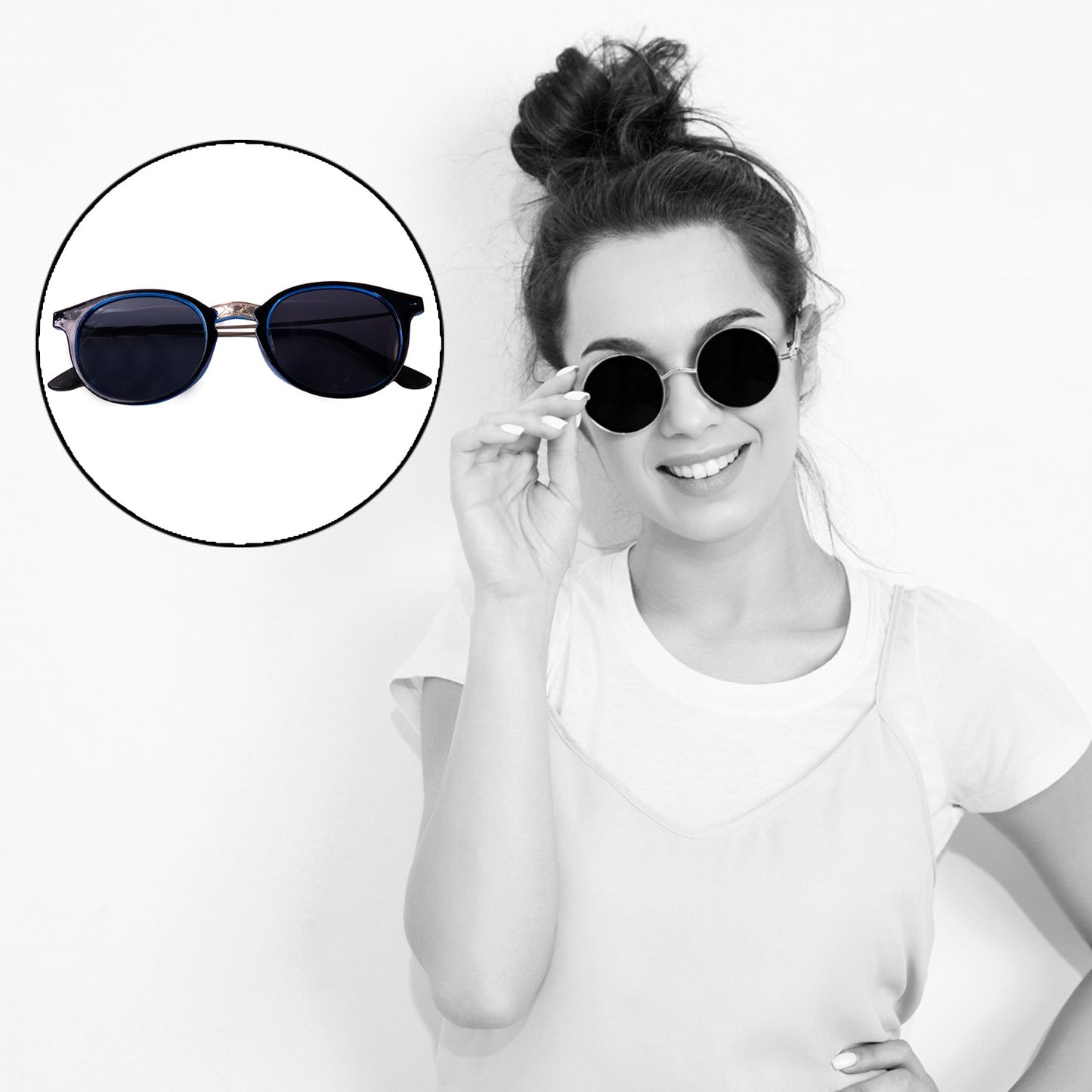 Blue UV Protected Round Sunglasses, classic Sunglasses for Men & Women, Lightweight