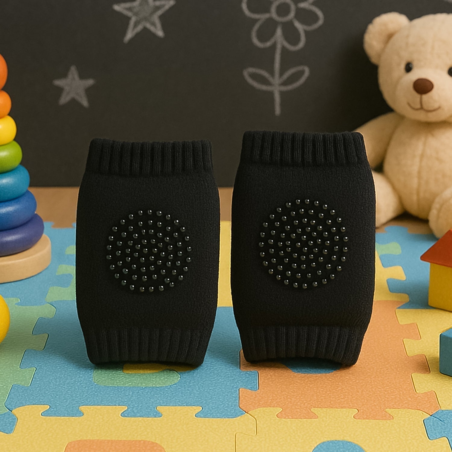 Black Toddler Wool Knit Leg Warmer (Knee Guard)