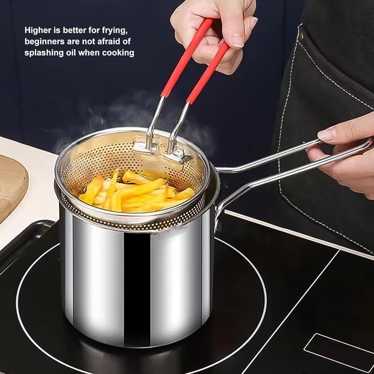 Small Deep Frying Pot With Strainer Basket (2 Pc Set / 1200 ML))