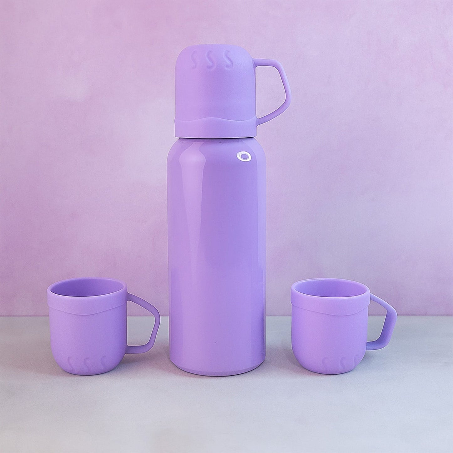 Purple Vacuum Flask Set â€“ Stainless Steel Thermos with 3 Cups, Approx 500ml