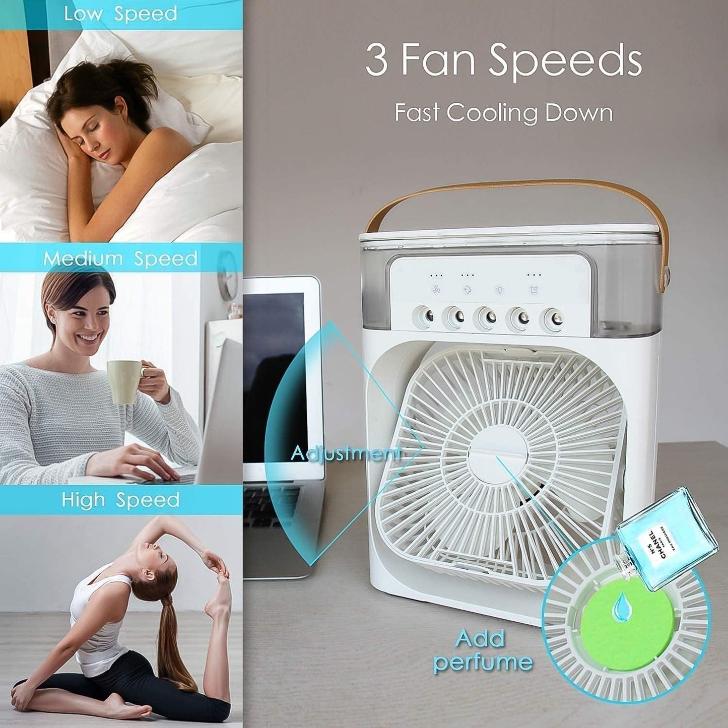 Portable Air Cooler Fan with 7-Color Light â€“ Personal AC Fan
