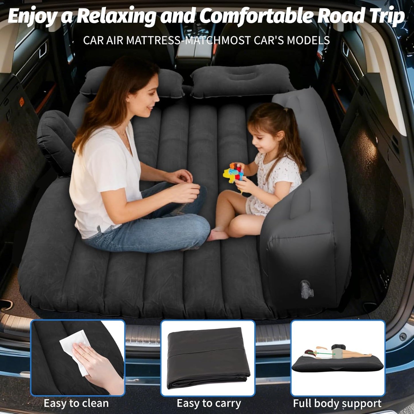 Inflatable Car Air Mattress Bed (132 Ã— 96 cm, 1 Set)