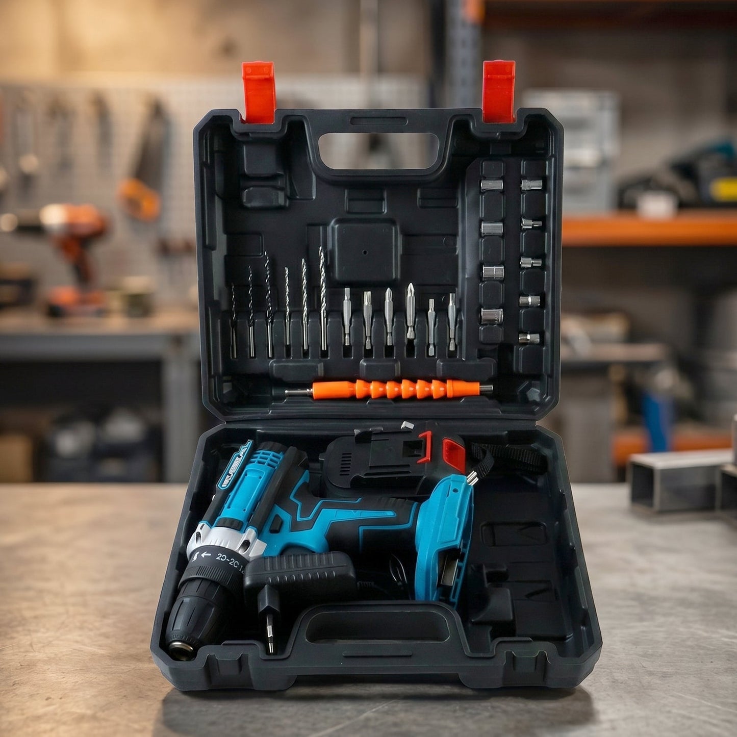 Cordless Drill Machine Tool Kit with Drill Bits & Carry Case (1 Set)