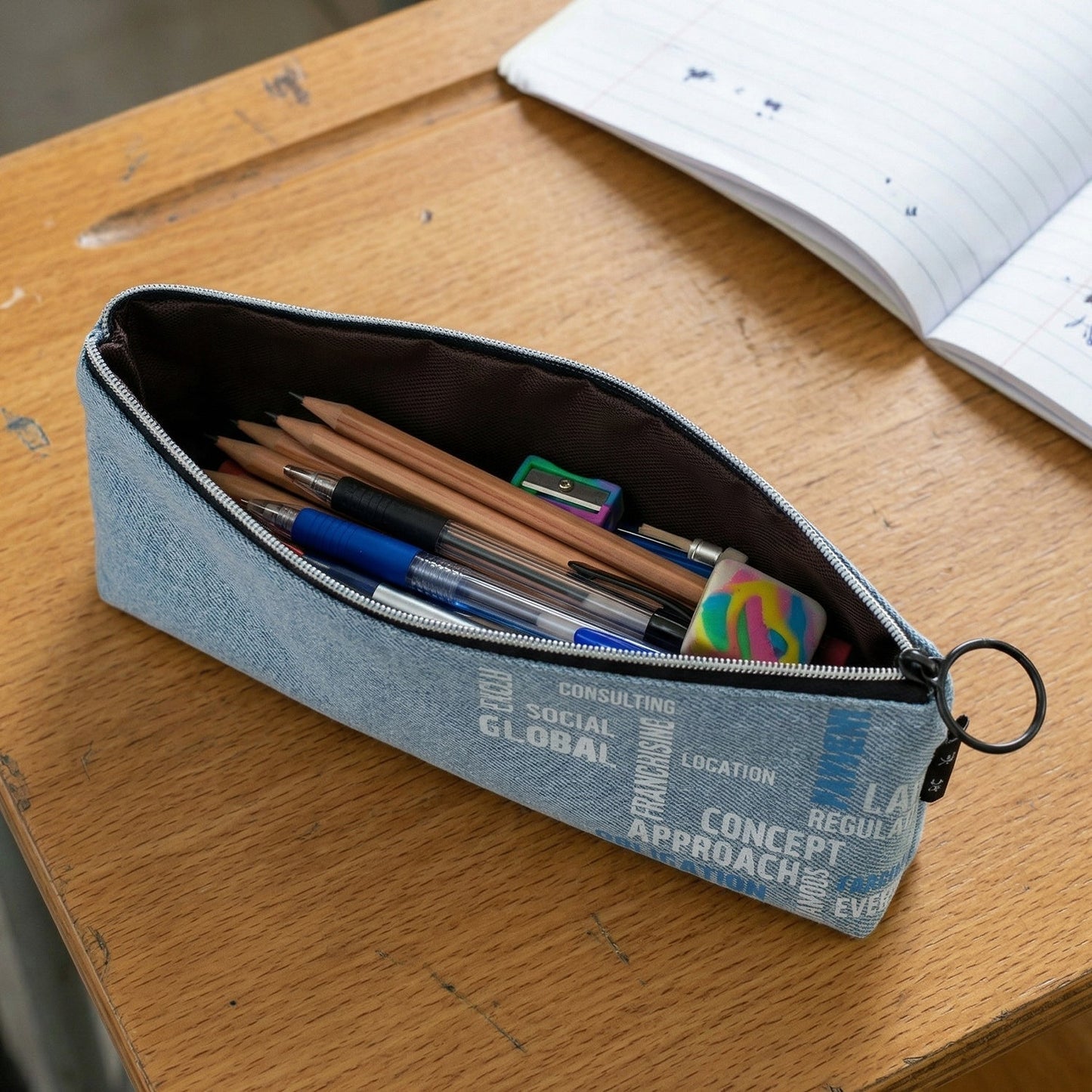Stylish Fabric Zipper Pencil Pouch (1 Pc)