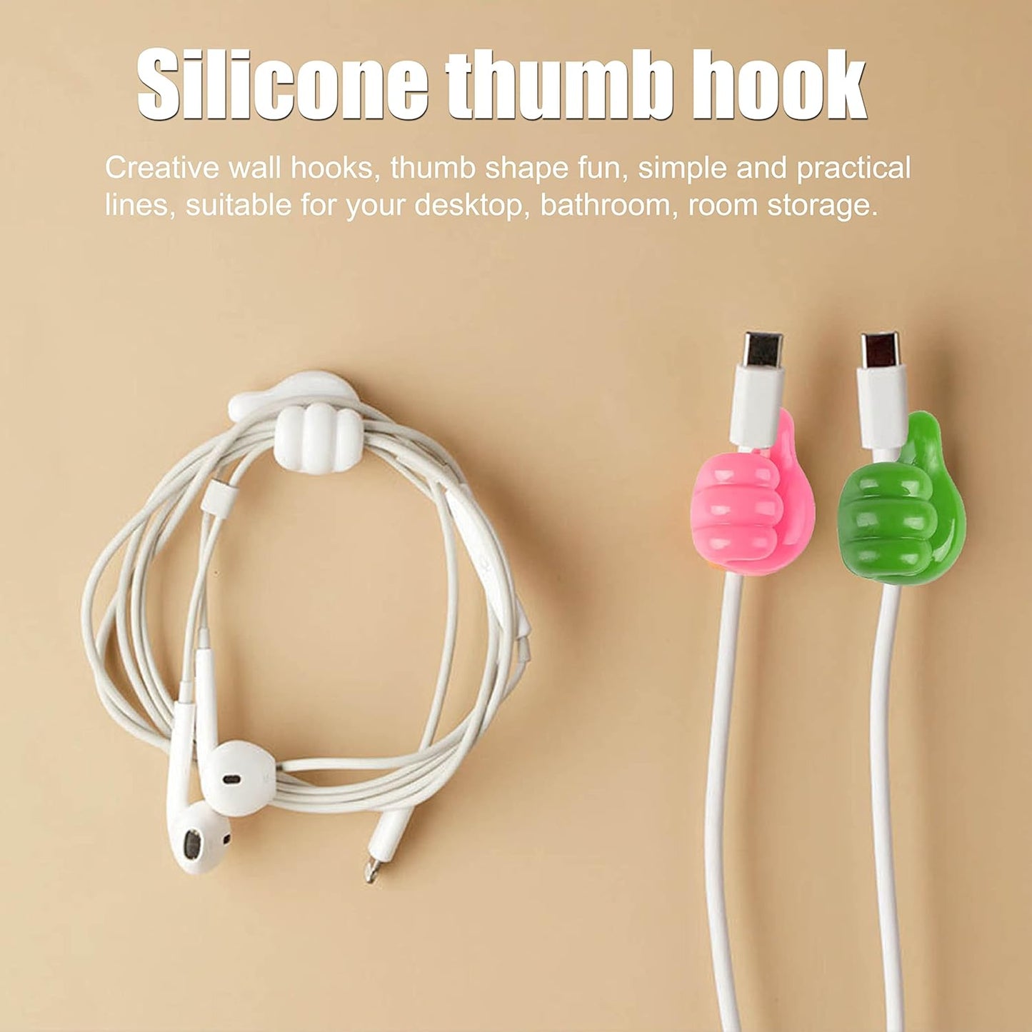 Thumb Cable Clips, Multi-Color Cord Organizer for Home, Office, Car (10 Pc Set)