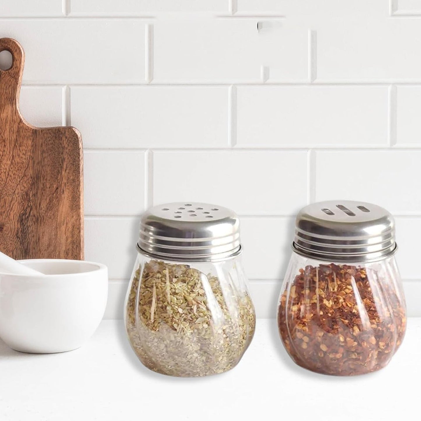 Apex Oregano & Chilli Flakes Dispenser Set â€“ 2 Pcs Plastic Spice Shaker with Stainless Steel Lid